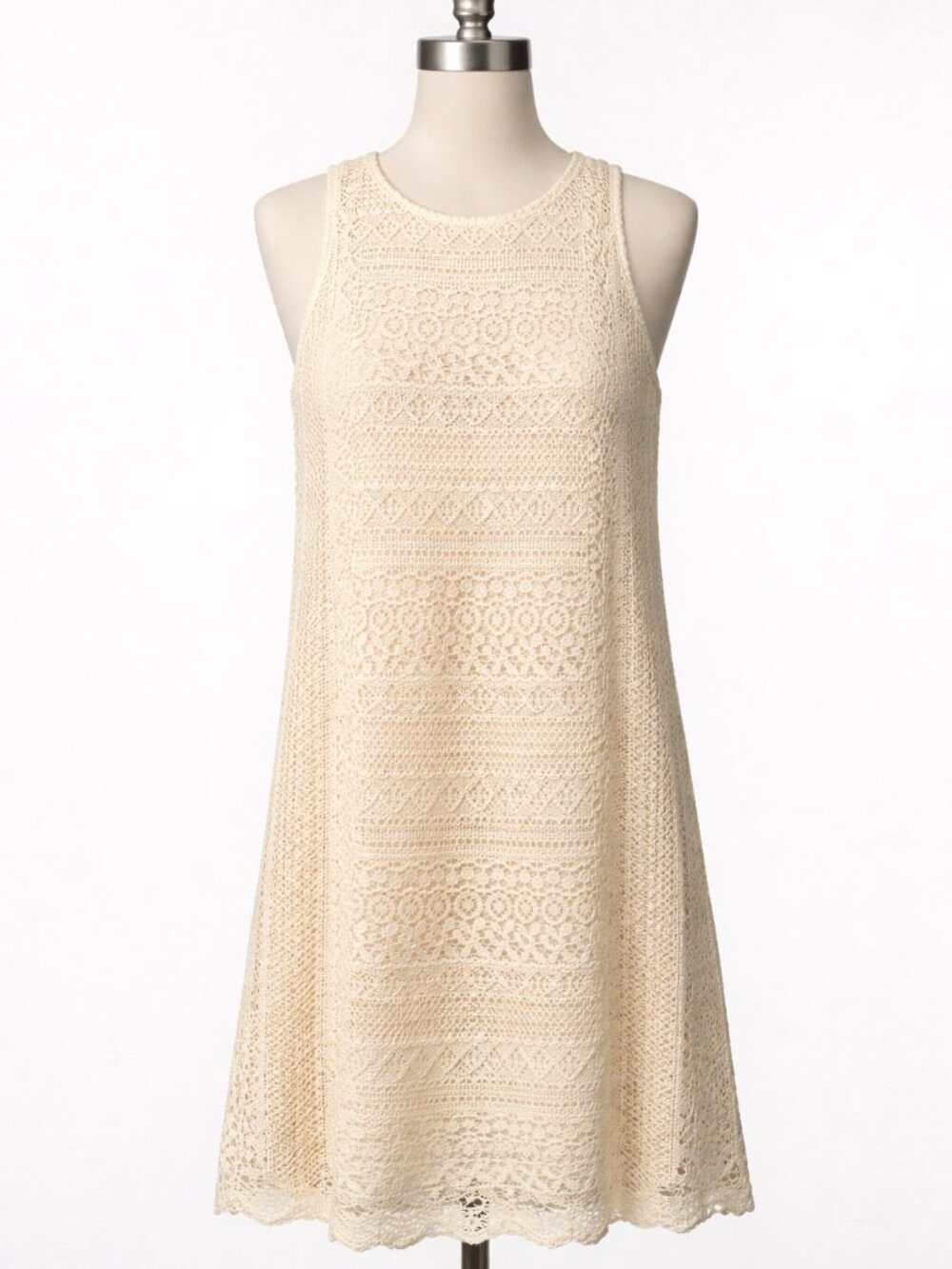 Monteau LA Cream Lace Fully Lined Dress Size Small Sleeveless EUC